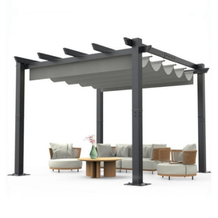 GARVEE 10'X 10' Outdoor Pergola with Retractable Sun Shade Canopy, Aluminum Garden Pergola, Patio Metal Shelter for Porch Yard BBQ Beach Grape Trellis-Grey