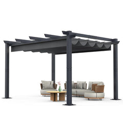 GARVEE 10x13 Ft Outdoor Aluminum Pergola with Upgraded Retractable Canopy, Outdoor Shelter Suitable for Gardens, Backyard, Lawn, Deck - Grey.