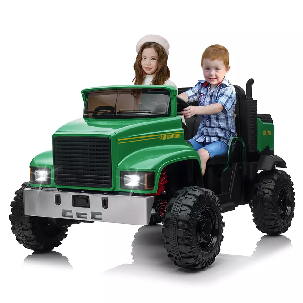 GARVEE 24V Ride On Truck with Remote Control Electric UTV Vehicles with Dump Bed, 4WD Power 4x200W Motors,4xSpring Suspension, 3 Speeds, 2 Seater Kids Ride On Toys Best Gifts for Kids - Green