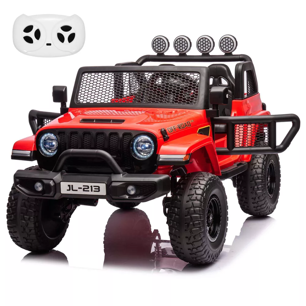 GARVEE 24V 7AH Kids Ride on Truck Car 2 Seater Electric Vehicles for Toddles 2WD/4WD Switchable Battery Powered Cars with Remote Control, 4-Wheeler Suspension, LED Lights, MP3, Back Storage - Red