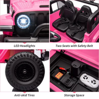 GARVEE 24V 7AH Kids Ride on Truck Car 2 Seater Electric Vehicles for Toddles 2WD/4WD Switchable Battery Powered Cars with Remote Control, 4-Wheeler Suspension, LED Lights, MP3, Back Storage - Pink