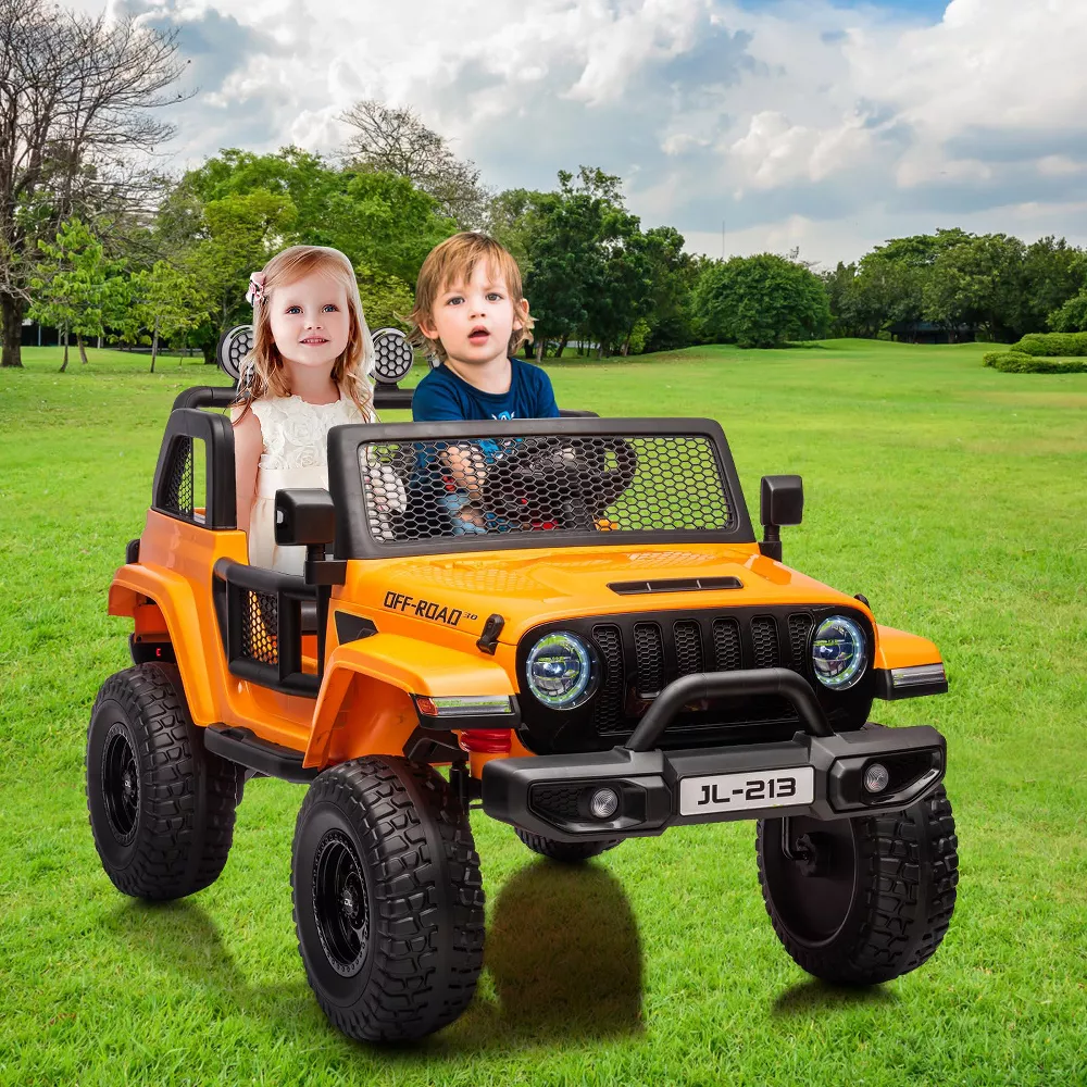 GARVEE 24V 7AH Kids Ride on Truck Car 2 Seater Electric Vehicles for Toddles 2WD/4WD Switchable Battery Powered Cars with Remote Control, 4-Wheeler Suspension, LED Lights, MP3, Back Storage - Orange