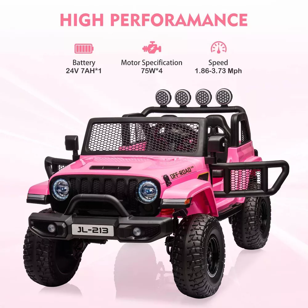 GARVEE 24V 7AH Kids Ride on Truck Car 2 Seater Electric Vehicles for Toddles 2WD/4WD Switchable Battery Powered Cars with Remote Control, 4-Wheeler Suspension, LED Lights, MP3, Back Storage - Pink