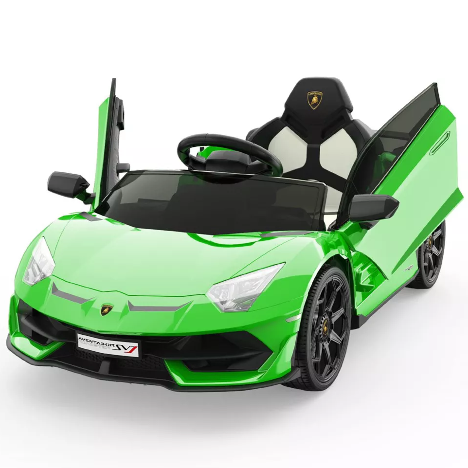 GARVEE Ride on Car for Kids 12V Licensed Lamborghini Electric Vehicles Battery Powered Sports Car with Control, 2 Speeds, Sound System, LED Headlights and Hydraulic Doors - Green