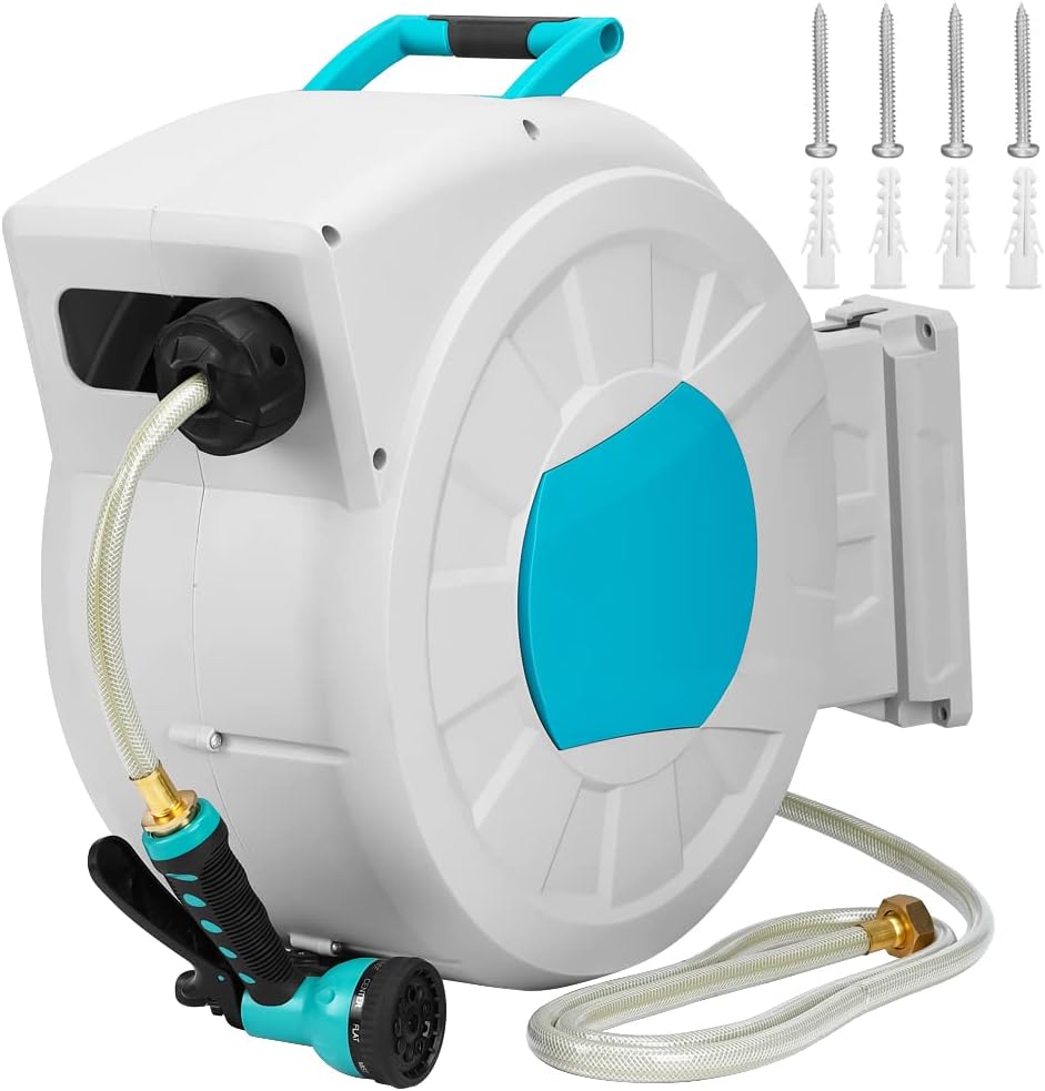 GARVEE 100FT Retractable Hose Reel, 9 Modes, Wall Mount, Auto Lock