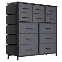 GARVEE 12 Drawer Dresser for for Bedroom, Fabric Dressers & Chest of Drawers Tall Dressers for Bedroom Closet, Clothes, Wooden Top, Sturdy Metal Frame (Dark Grey)