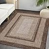 GARVEE Washable Rug 10x13 Large Area Rugs for Living Room Boho Braided Printed Rugs Bedroom Aesthetic Minimalist Rug Non Slip Accent Rug Low Pile Non-Shedding Throw Carpet Foldable Thin Rug Brown