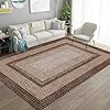 GARVEE Washable Rug 10x13 Large Area Rugs for Living Room Boho Braided Printed Rugs Bedroom Aesthetic Minimalist Rug Non Slip Accent Rug Low Pile Non-Shedding Throw Carpet Foldable Thin Rug Brown