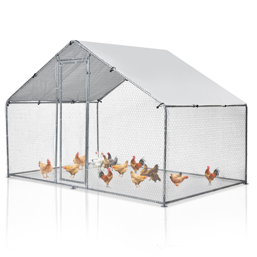 GARVEE Large Chicken Coop, Metal Chicken Run for Yard with Waterproof and Anti-UV Cover, Walk in Fence Cage for Outdoor Farm Use(6.6ft x 9.8ft x 6.4ft)