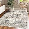 GARVEE Washable Rug 8x10 Large Living Room Area Rug Vintage Distressed Rug with Rubber Backing Indoor Throw Floor Cover Stain Resistant Oriental Rug Traditional Carpet for Bedroom Home, Taupe