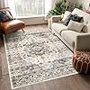 GARVEE Washable Rug 8x10 Large Living Room Area Rug Vintage Distressed Rug with Rubber Backing Indoor Throw Floor Cover Stain Resistant Oriental Rug Traditional Carpet for Bedroom Home, Taupe