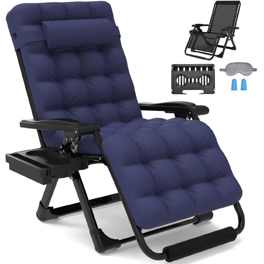 GARVEE Zero Gravity Lounge Chair, 29 inch Recliner Chair w/Removable Cushion, Headrest, Footrest, and Cupholder, Adjustable Folding Chairs for Outside and Inside, 440 lbs, Blue