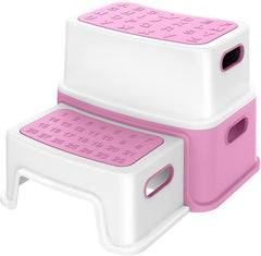 GARVEE 2 Step Stools for Kids, Toddler Step Stool for Toilet Potty Training, Anti-Slip Potty Stools with Numbers/ABC, Bathroom Step Stool for Kitchen - Pink