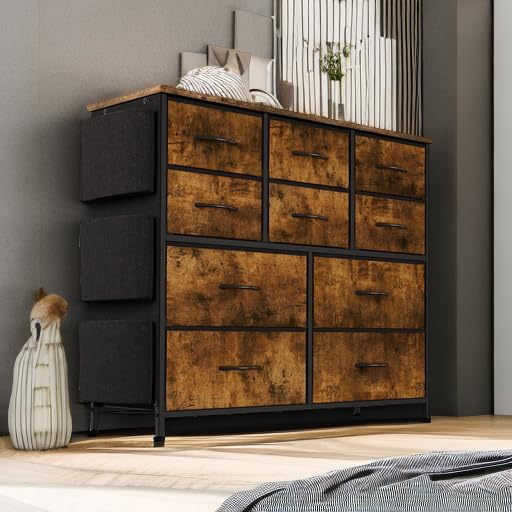 GARVEE Dresser with 10 Drawers, Dressers & Chest of Drawers with Wood Tabletop for Bedroom Living Room Entryway - Rustic Brown