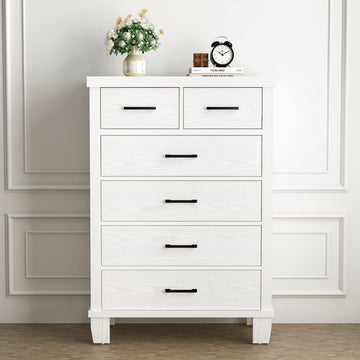 GARVEE 6 Drawer Dresser with Metal Handles, White Chest of Drawers Closet Organizers and Storage Clothes, Wood Drawer Dresser for Closet, Living Room, Hallway, Kids Room - White