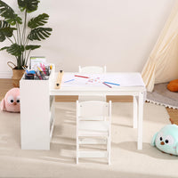 GARVEE Kids Art Table with 2 Chairs, Toddler Craft Play Wood Activity Desk with Large Storage Shelves,Wood Activity Desk for Writing Drawing Suitable for Nursery & Classroom - White