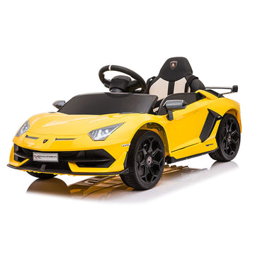 GARVEE Ride on Car for Kids 12V Licensed Lamborghini Electric Vehicles Battery Powered Sports Car with Control, 2 Speeds, Sound System, LED Headlights and Hydraulic Doors - Yellow