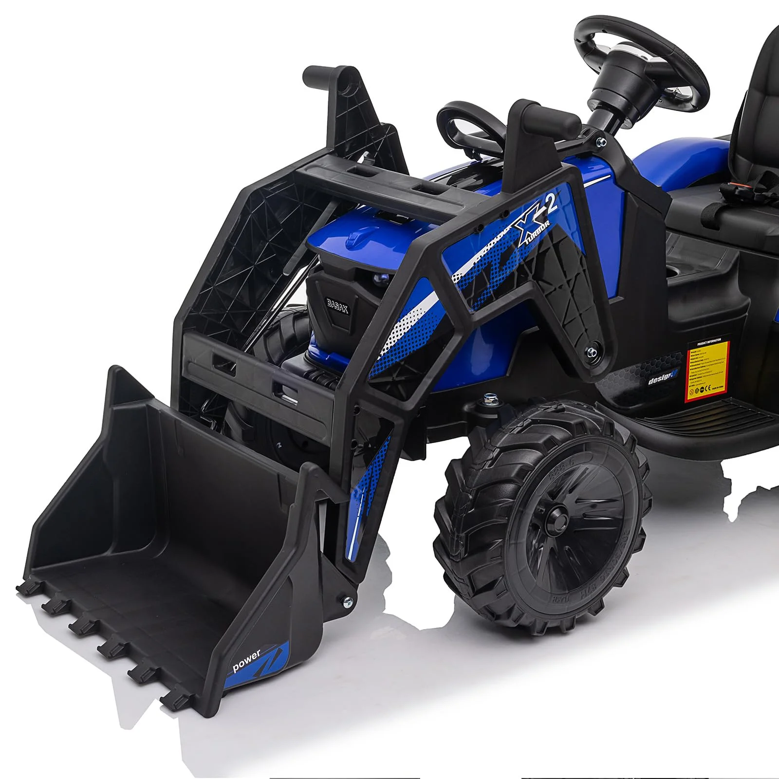 GARVEE 3-in-1 Ride-On Tractor, 24V Electric, Excavator & Bulldozer, Remote Control, LED, Music, USB/Bluetooth max 66 lbs - Bright-blue