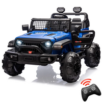 GARVEE 24V Kids Ride On Car with Remote Control, 2 Seats 20“ Extra Large Seat Wide Truck, Power Wheels Vehicle, LED Brightlight, Front Storage, Bottle Holder, Central Control, Horn, Bluetooth, USB (Blue)