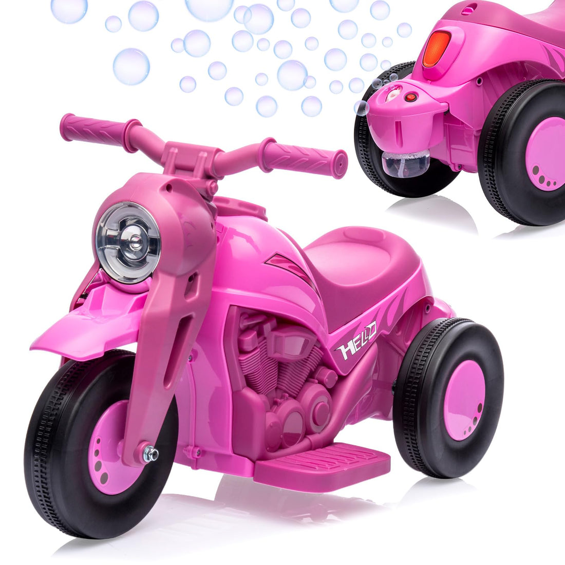 GARVEE Kids Electric Motorcycle with Bubble Function, 3 Wheels Car for Kids - Pink