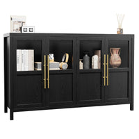 GARVEE Sideboard Buffet Cabinet with 4 Glass Doors, 55" Large Buffet Cabinet with Storage, Modern Farmhouse Storage Cabinet Table for Kitchen Dining Room, Living Room(Glass with 4 Door, Black)