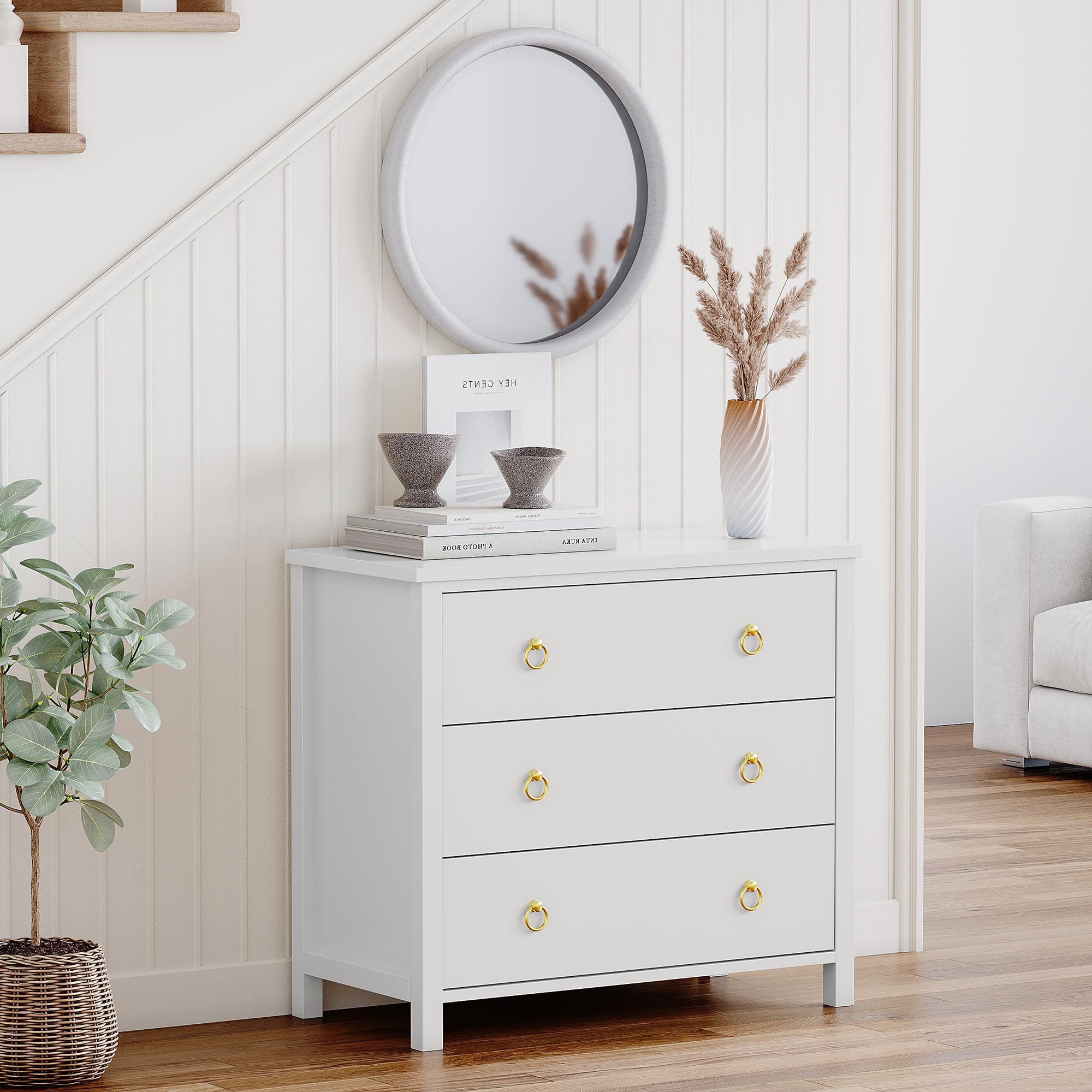 GARVEE 3 Dresser for Bedroom, 29" Tall Dresser, Modern Tall Drawer Dresser with Storage, Wooden Closet Dressers Chest of Drawers Freestanding for Bedroom, Nursery, Living Room, White