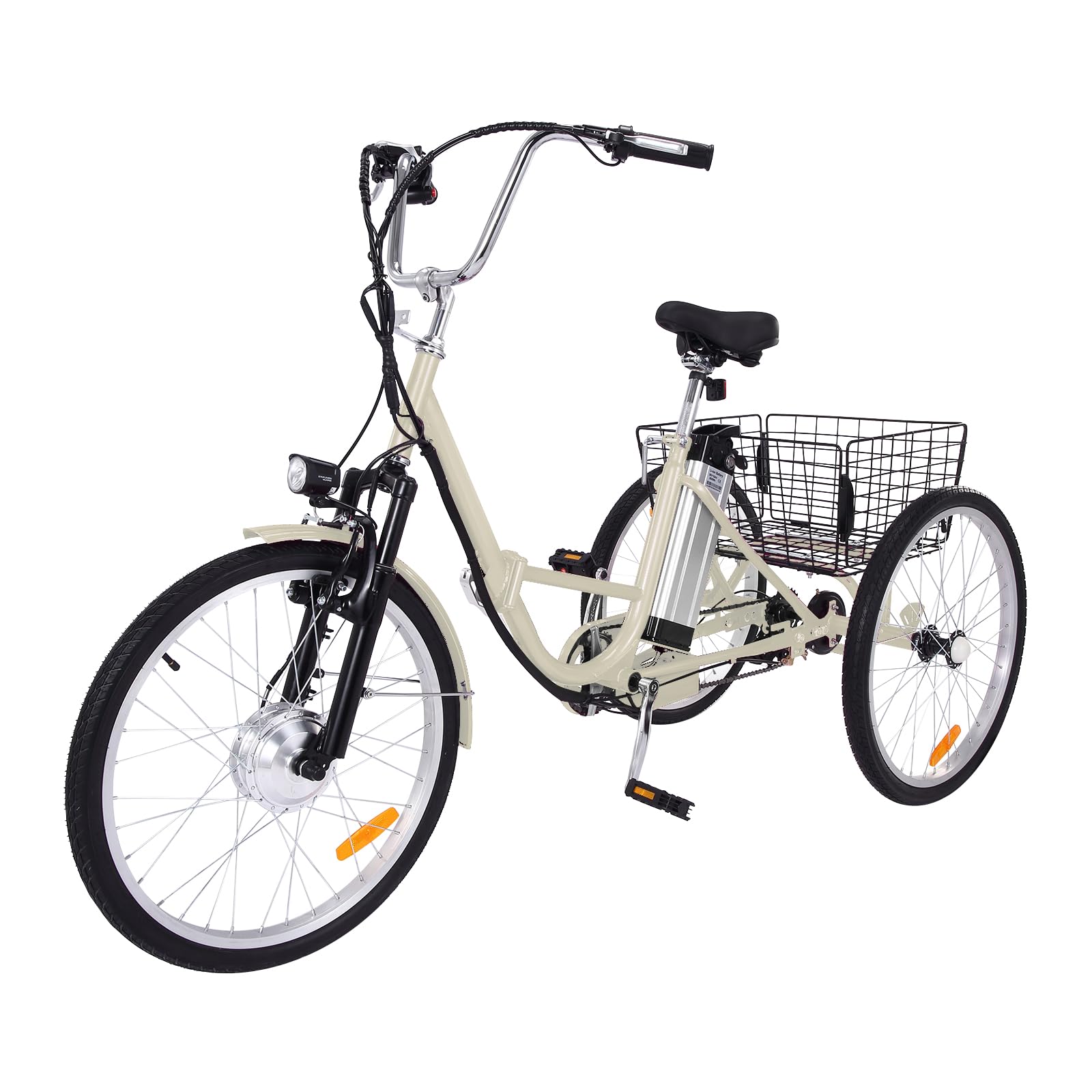 GARVEE 26 Inch Adult Electric Tricycle Folding 7-Speed Electric Tricycle with Basket, 36V Detachable Battery, 250W Brushless Motor Suitable for Men and Women, Beige