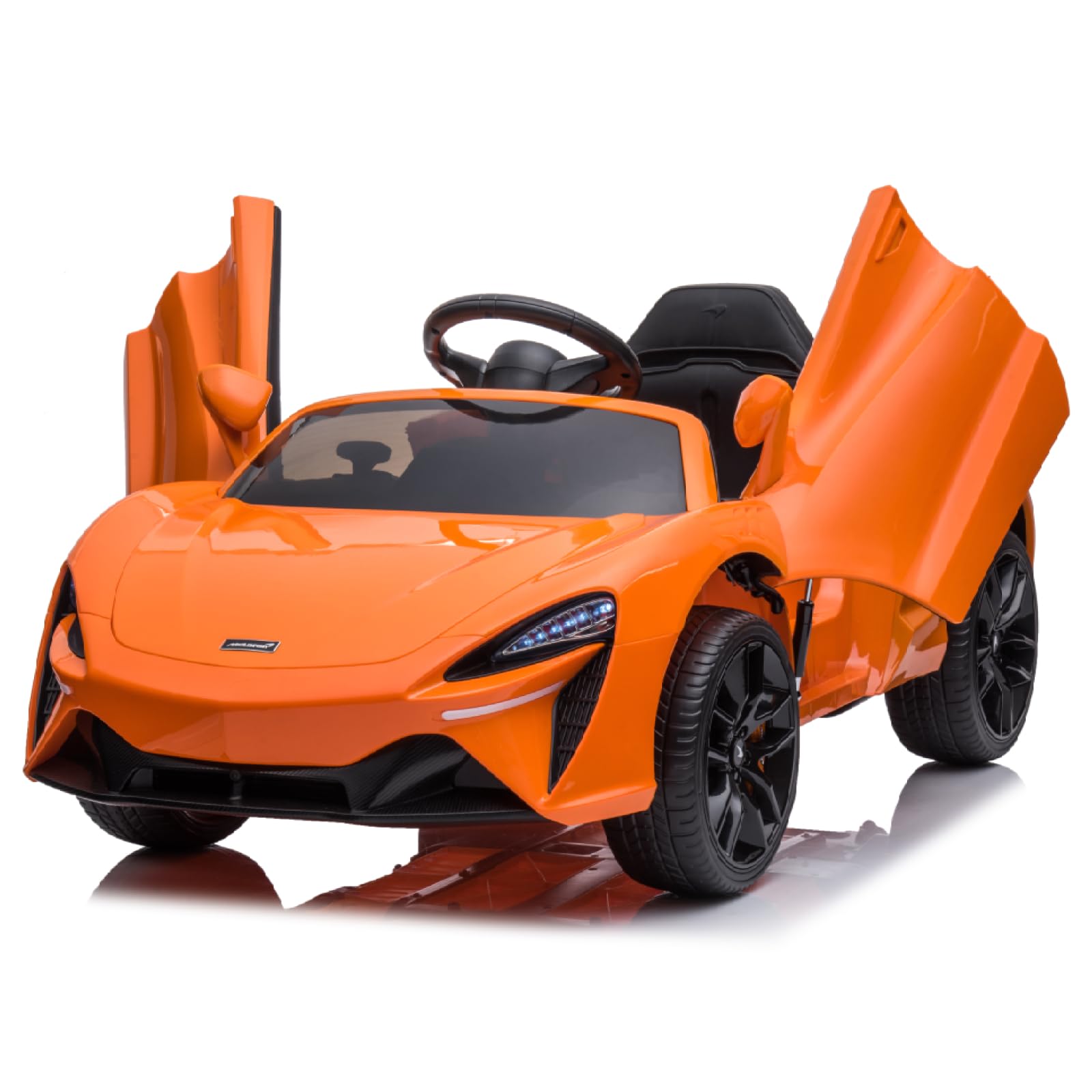 GARVEE 12V Kids Ride on Car, Licensed Mclaren Battery Powered Electric Car with Remote Control, 3 Speeds, Bluetooth Music, Horn, LED Lights, 4-Wheel Ride on Toys - Orange