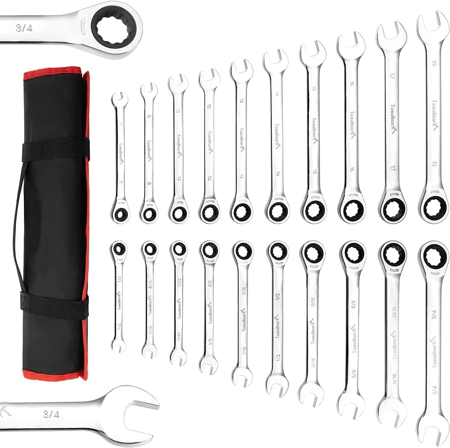 GARVEE 20-Piece Ratcheting Combination Wrench Set, Fixed Head &72 Teeth, SAE 1/4-3/4"& Metric 6-19mm, Chrome Vanadium Steel with Storage Bag - 20-Piece Fixed Head SAE/Metric