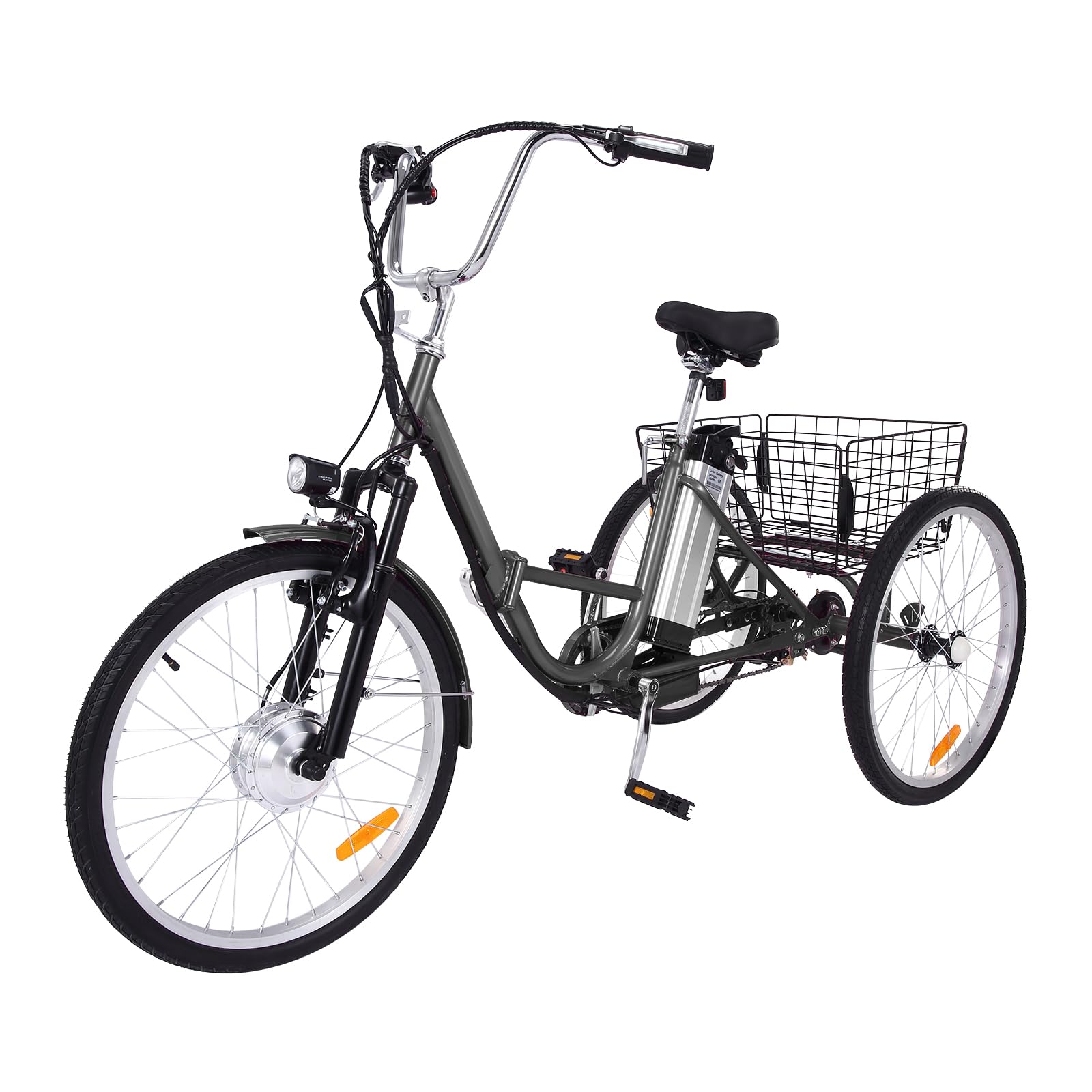 GARVEE 24 Inch Adult Electric Tricycle Folding 7-Speed Electric Tricycle with Basket, 36V Detachable Battery, 250W Brushless Motor Suitable for Men and Women, Dark Gray