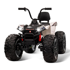 GARVEE 24V Kids ATV, Ride on Car 4WD Quad Electric Vehicle, 4x80W Powerful Engine, with 7AHx2 Large Battery, Accelerator Handle, EVA Tire, Full Metal Suspension, LED Light, Bluetooth&Music - White