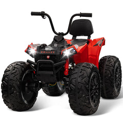 GARVEE 24V Kids ATV, Ride on Car 4WD Quad Electric Vehicle, 4x80W Powerful Engine, with 7AHx2 Large Battery, Accelerator Handle, EVA Tire, Full Metal Suspension, LED Light, Bluetooth&Music - Red