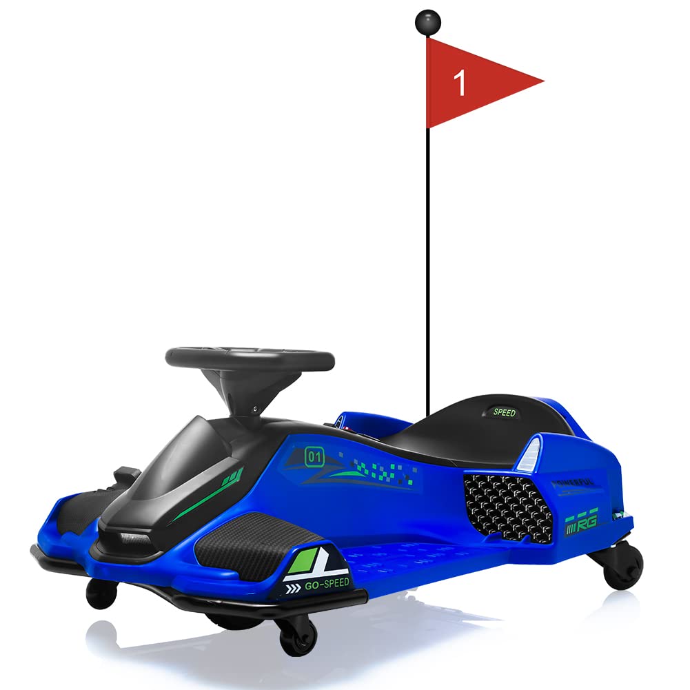 GARVEE 24V Drift Go-Kart for Kids: Quality Metal, 7.5mph, LED, Music, for 8-12 Years Old - Blue