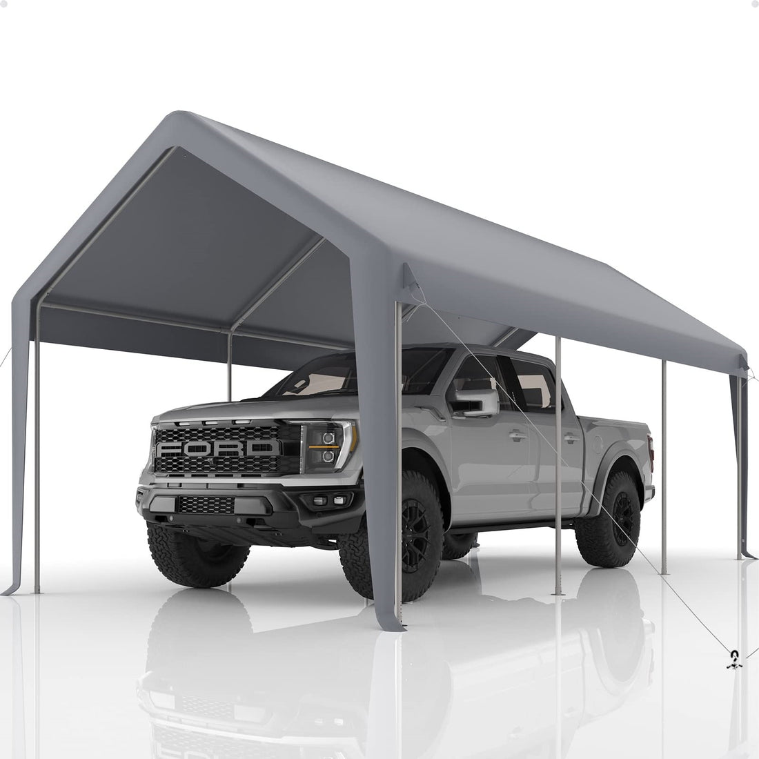 GARVEE 20'x10' 200G Carport Top Replacement Cover , Heavy-Duty Garage Top Tent Shelter Tarp Waterproof & UV Protected (Top Cover Only, Frame Not Included). Grey