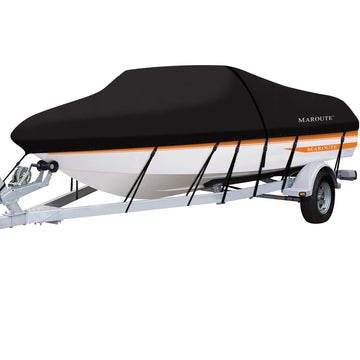 300D 17ft-19ft Waterproof Trailerable Marine Grade Polyster Canvas Fits V-Hull, Heavy Duty Boat Cover, Tri-Hull Fishing Boat, Runabout, SKi Boat,Bass Boat Covers 17 19ft