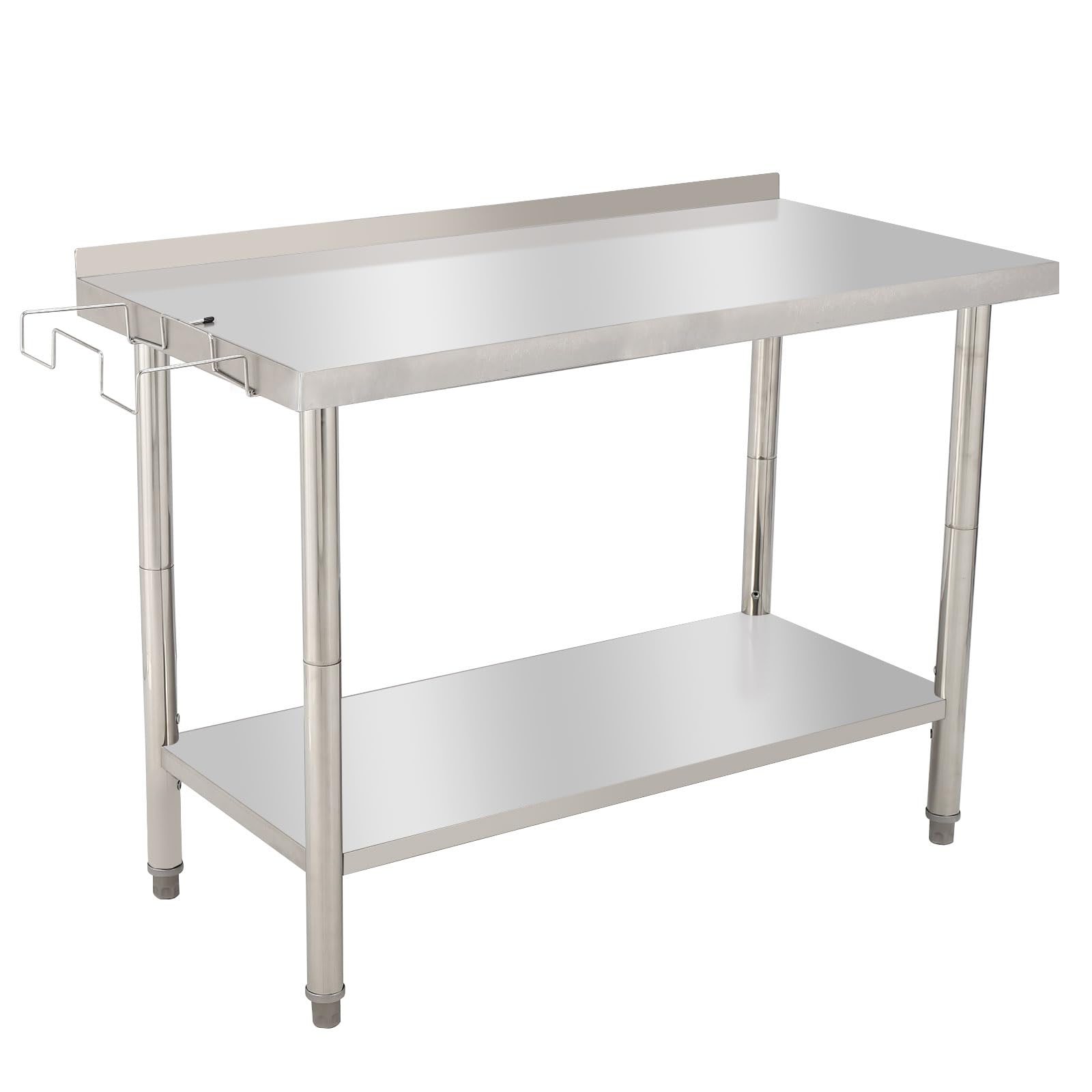 GARVEE Stainless Steel Work Table, 48"x24" Heavy Duty Prep Table with Undershelf, High Load Bearing Metal Table, Commercial Worktable with Backsplash & Garbage Rack for Kitchen