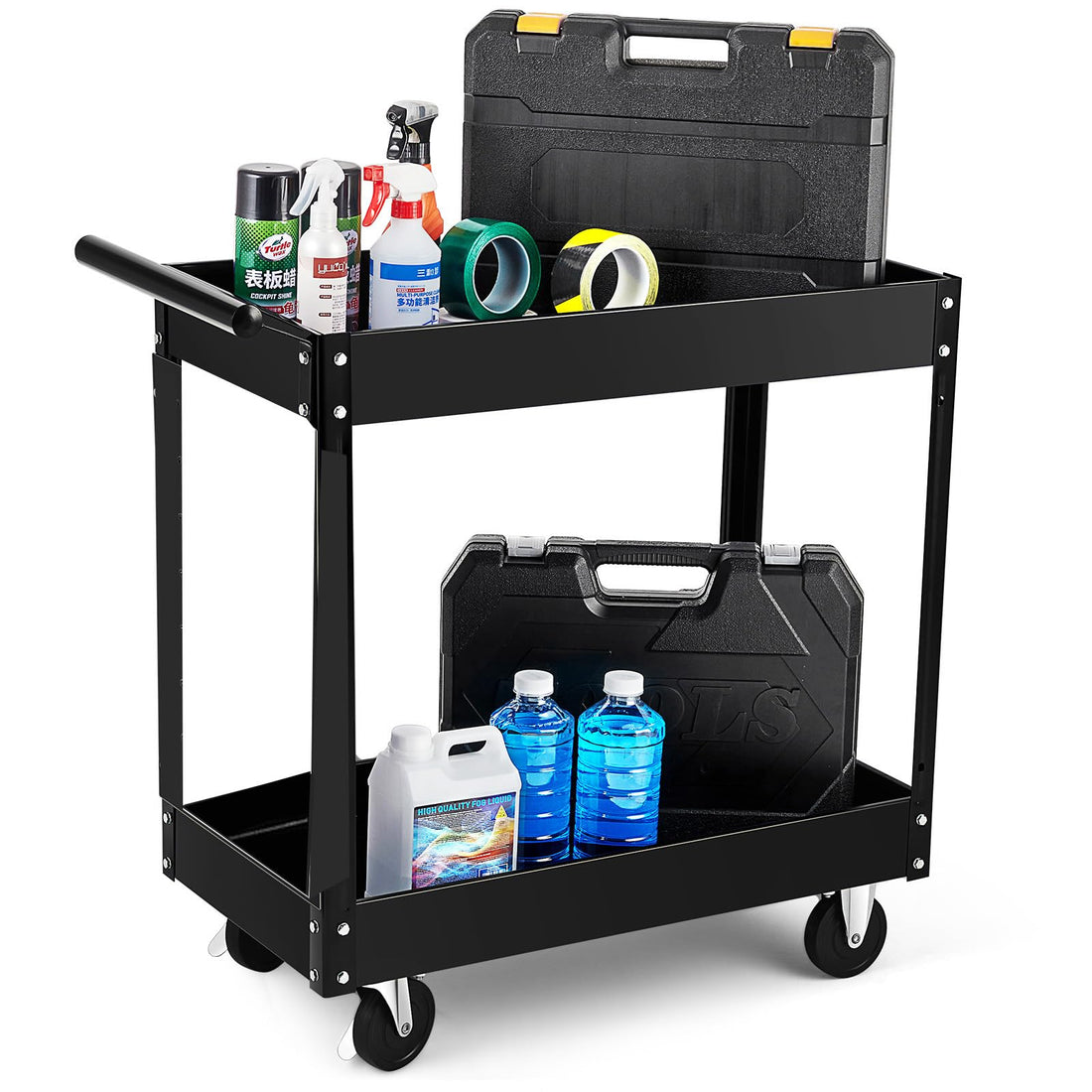 GARVEE 2 Tier Rolling Tool Cart,330 Lbs Metal Heavy Duty Utility Cart On Wheels,2 Shelf Steel Utility Cart, Tool Storage Organizer for Mechanic, Garage, Workshop, Warehouse & Repair Shop