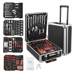 GARVEE 800 Piece Tool Kit Aluminum Trolley Case Tool Set, Socket Wrench Hand Tool Set Mechanic Rolling Tool Box, House Repair Kit Set, Household Hand Tool Set, with Tool Belt