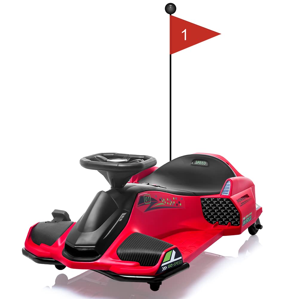 GARVEE 24V Drift Go-Kart for Kids: Quality Metal, 7.5mph, LED, Music, for 8-12 Years Old - Red