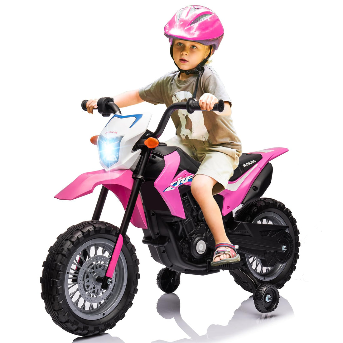 GARVEE Kids Electric Ride on Motorcycle, Licensed Honda Battery Powered Motorbike Toy, with Training Wheels, Rechargeable Battery, Headlight, Engine Sounds, for Children Girls Boys - Pink