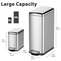 GARVEE  Trash Can Combo Set, 8 Gallon and 1.6 Gallon Stainless Steel Step Trash Can for Office, Kitchen