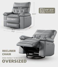 GARVEE Oversized Recliner Chairs with Heat and Massage - 360° Swivel Lazy Boy Recliner Chair for Adults- Manual Rocking Chair with Cup Holder for Living Rooms, Bedrooms, and Nurseries - Grey