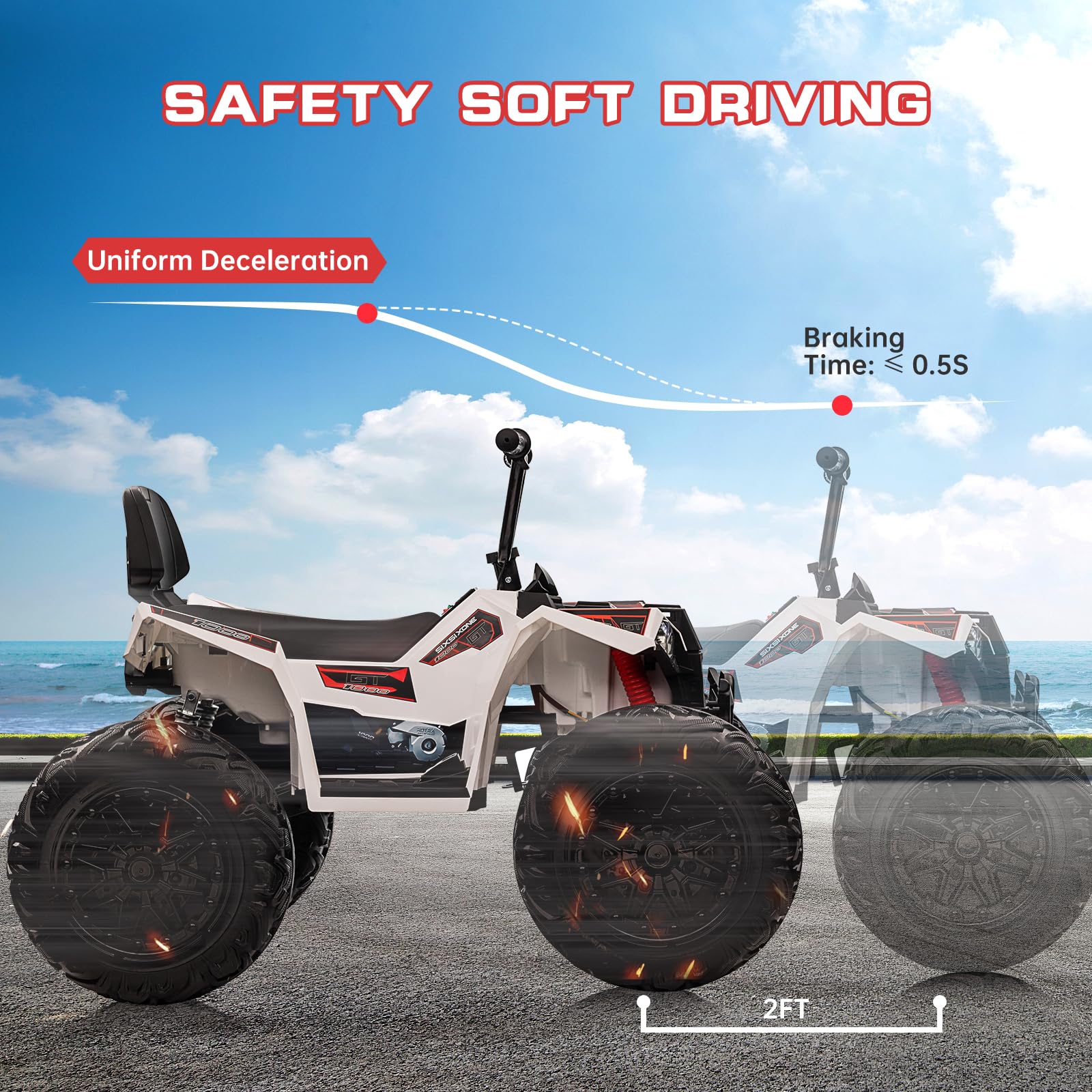 GARVEE 24V Kids ATV, Ride on Car 4WD Quad Electric Vehicle, 4x80W Powerful Engine, with 7AHx2 Large Battery, Accelerator Handle, EVA Tire, Full Metal Suspension, LED Light, Bluetooth&Music - White