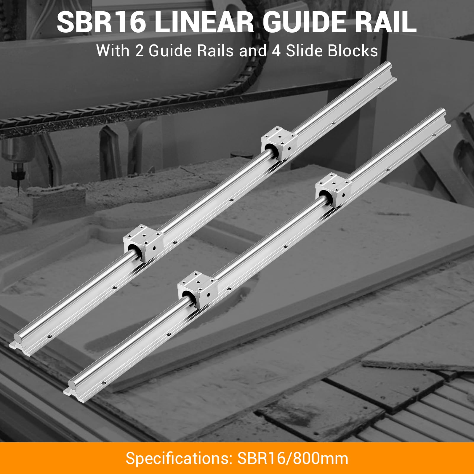 GARVEE Linear Rail Slide SBR16-800mm (2 PCS) and 4 PCS 4SBR16UU Bearing Blocks, Linear Bearing CNC Kit for Automated Machines DIY Project and Equipment