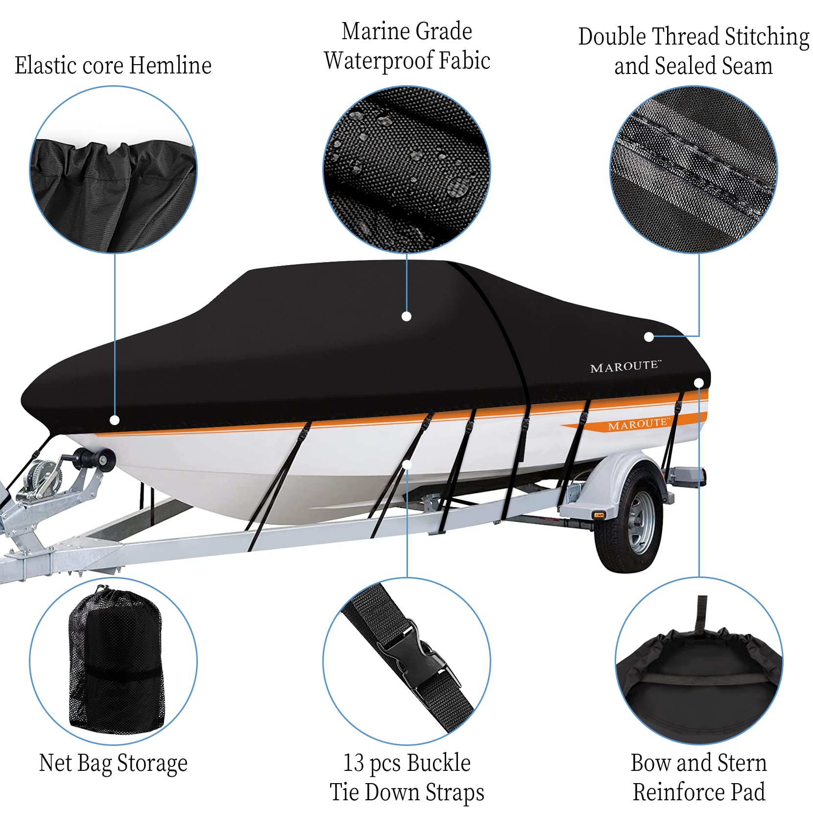 300D 17ft-19ft Waterproof Trailerable Marine Grade Polyster Canvas Fits V-Hull, Heavy Duty Boat Cover, Tri-Hull Fishing Boat, Runabout, SKi Boat,Bass Boat Covers 17 19ft