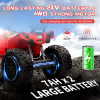 GARVEE 24V Kids ATV, Ride on Car 4WD Quad Electric Vehicle, 4x80W Powerful Engine, with 7AHx2 Large Battery, Accelerator Handle, EVA Tire, Full Metal Suspension, LED Light, Bluetooth&Music - Red