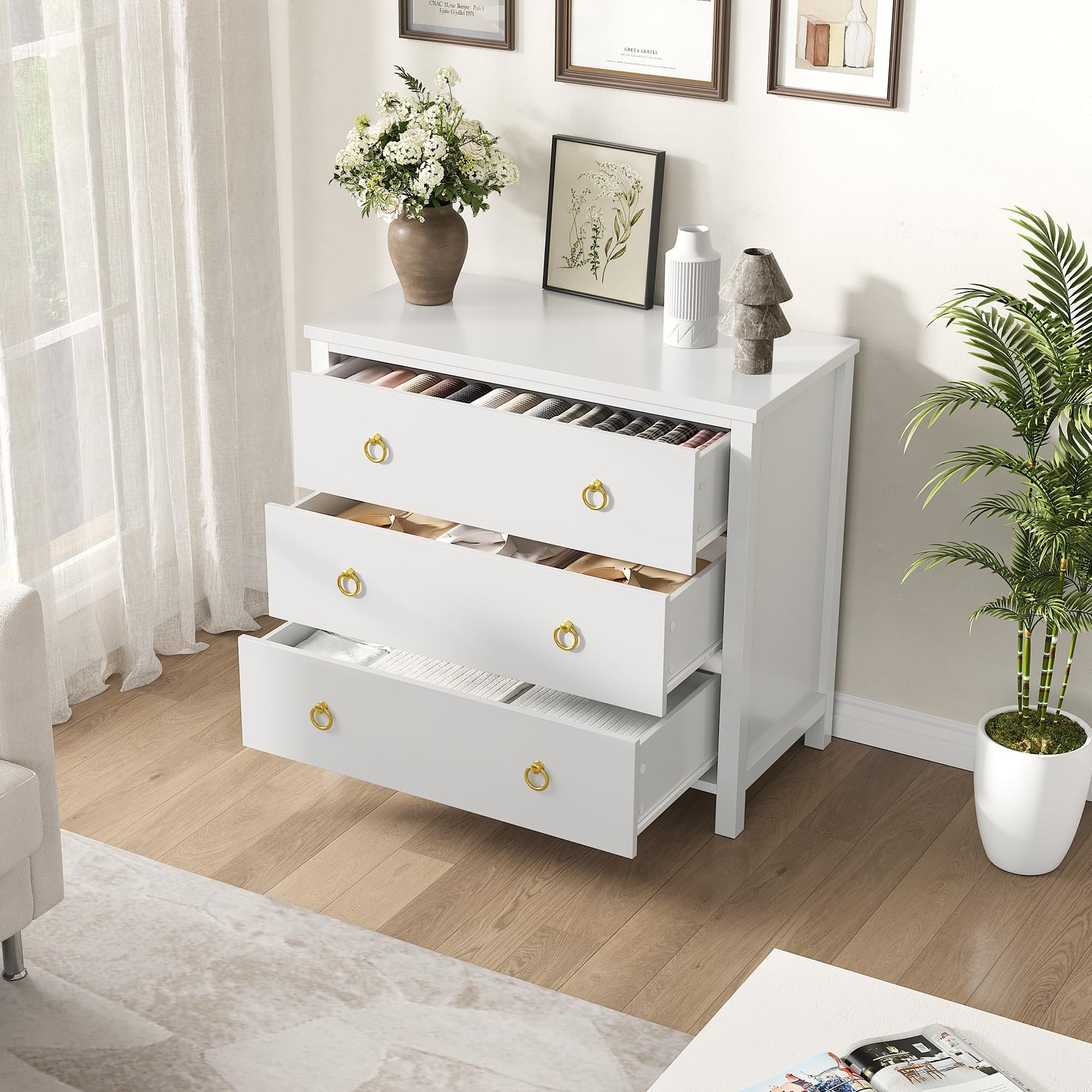 GARVEE 3 Dresser for Bedroom, 29" Tall Dresser, Modern Tall Drawer Dresser with Storage, Wooden Closet Dressers Chest of Drawers Freestanding for Bedroom, Nursery, Living Room, White