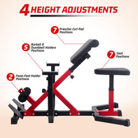 GARVEE 2-In-1 Roman Chair & Preacher Curl Bench Multi-Function Heavy-Duty Hyperextension Bench for Home With Adjustable Height for Arms, Ab, Back, Glute & Leg Extension Exercise Equipment, Red