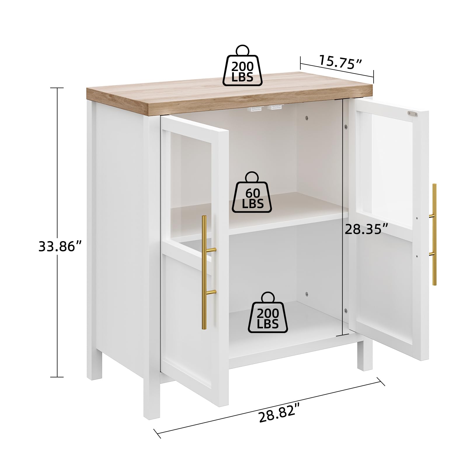 GARVEE Sideboard Buffet Cabinet with 2 Glass Doors, 29" Large Buffet Cabinet with Storage, Modern Farmhouse Storage Cabinet Table for Kitchen Dining Room, Living Room (Glass with 2 Door, White)