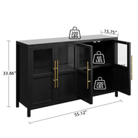 GARVEE Sideboard Buffet Cabinet with 4 Glass Doors, 55" Large Buffet Cabinet with Storage, Modern Farmhouse Storage Cabinet Table for Kitchen Dining Room, Living Room(Glass with 4 Door, Black)